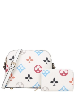 2in1 Printed Chic Crossbody Bag With Wallet Set DH-8232A WHITE